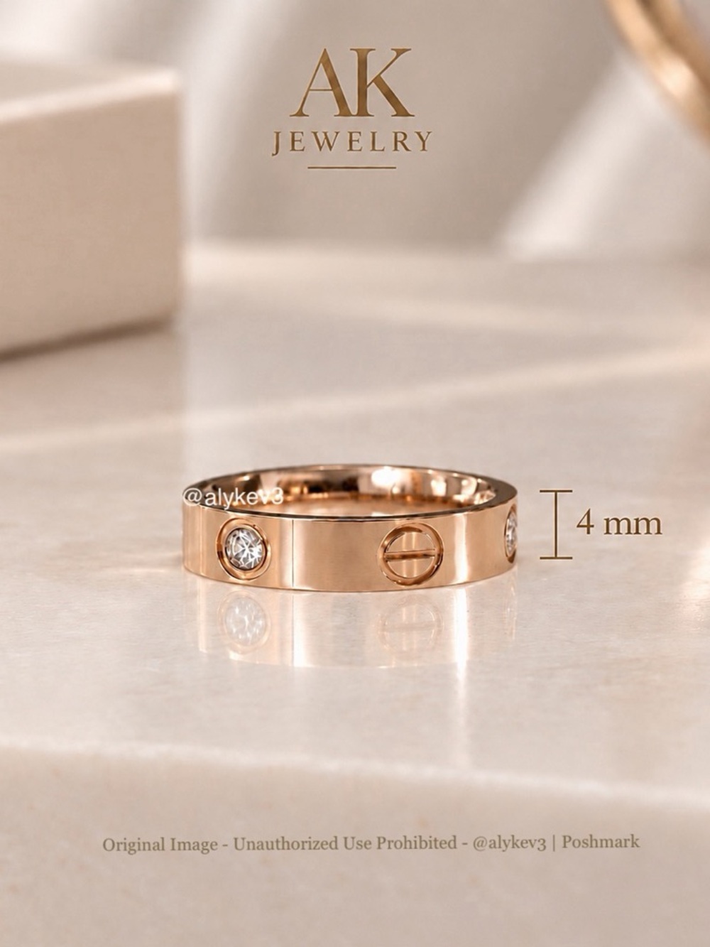 💎LUXURY 5mm Wide 18k Rose Gold Titanium Ring, Pavé Crystal Accents | AK Jewelry™